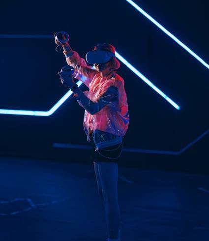 Young female gamer connect to virtual reality. Young female gamer connect to virtual reality.